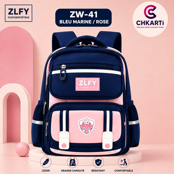 محفظة مدرسية ZLFY ZW-41 بلون أزرق كحلي ووردي